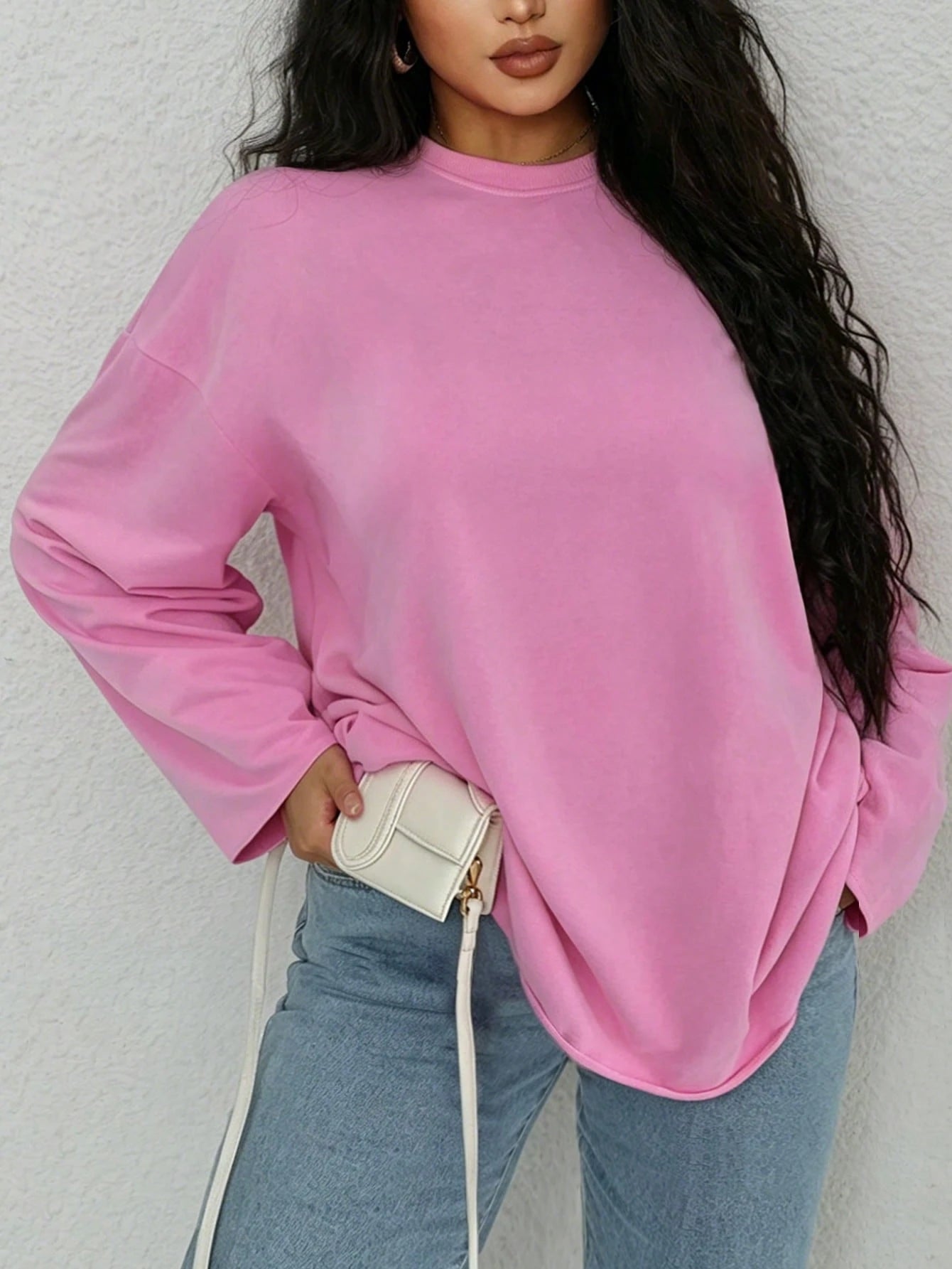 INAWLY Plus Size Solid Color Crew Neck Casual Long Sleeve T-Shirt Fall