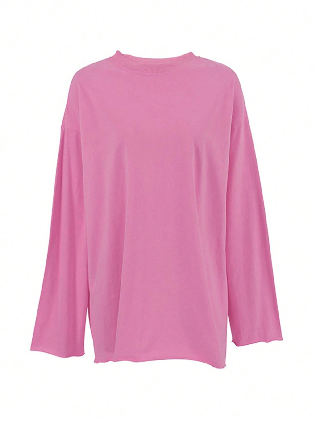 INAWLY Plus Size Solid Color Crew Neck Casual Long Sleeve T-Shirt Fall
