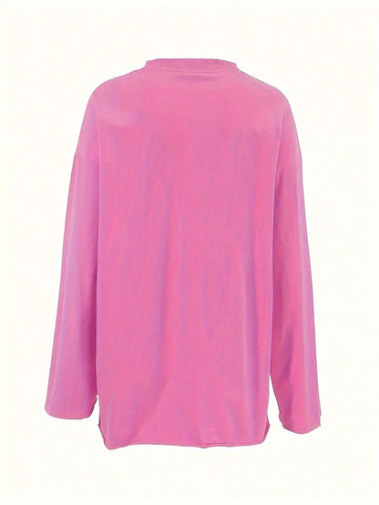 INAWLY Plus Size Solid Color Crew Neck Casual Long Sleeve T-Shirt Fall