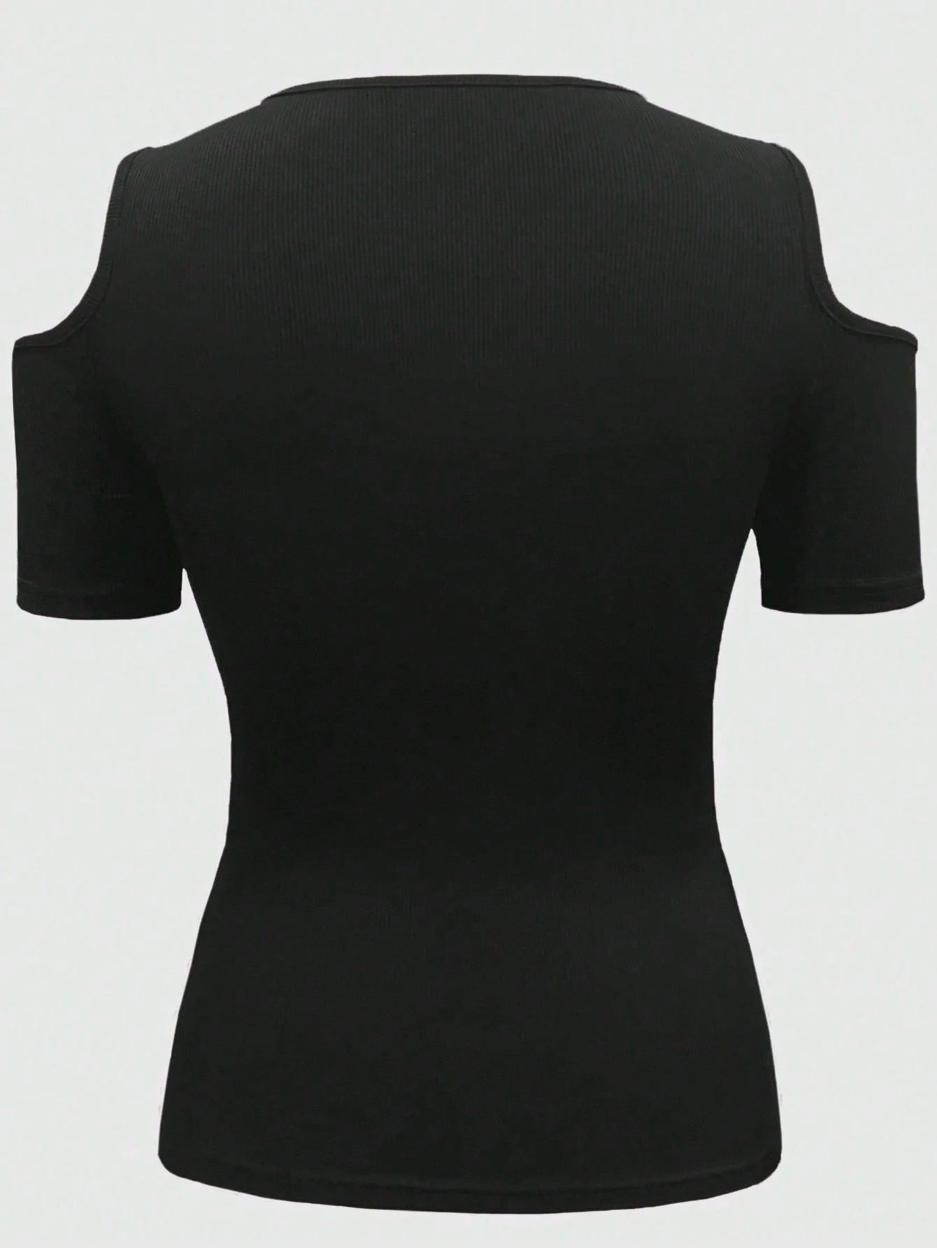 INAWLY Plus Size Solid Color Metal Ring Detail Open Shoulder T-Shirt For Spring And Summer