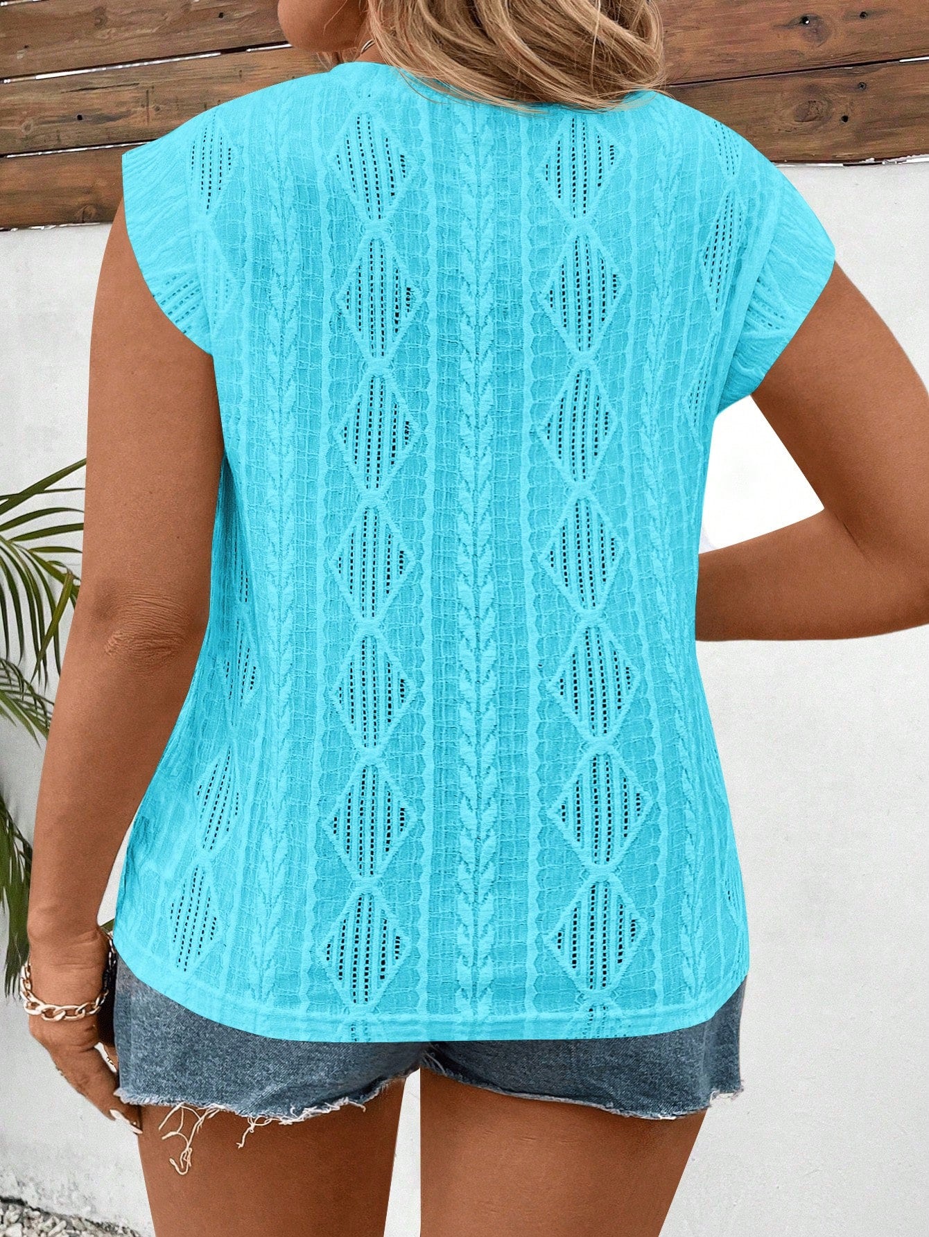 INAWLY Plus Size Solid Color V-Neck Simple T-Shirt, Casual Daily Wear