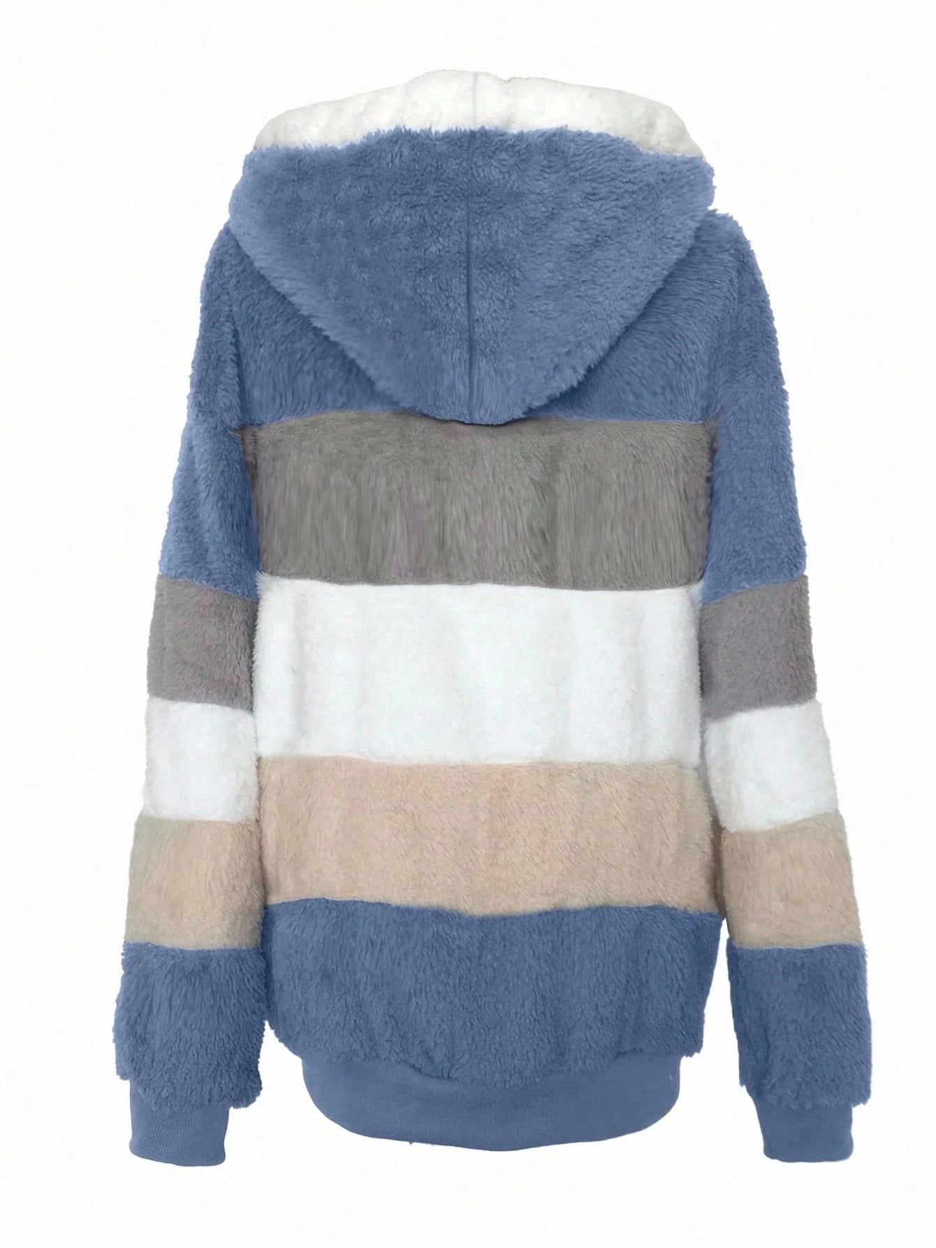 INAWLY Plus Size Women Loose Casual Fluffy Color Block Hooded Jacket, Autumn/Winter Fall