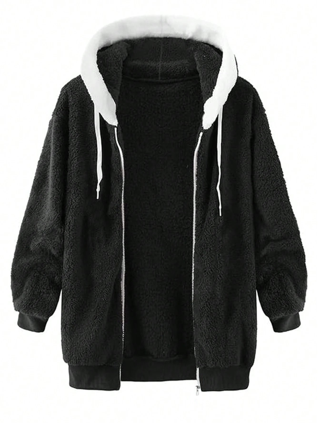 INAWLY Plus Size Women Loose Casual Fluffy Color Block Hooded Jacket, Autumn/Winter Fall