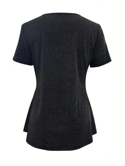 INAWLY Plus Size Women Patchwork Square Neck T-Shirt, Summer Top
