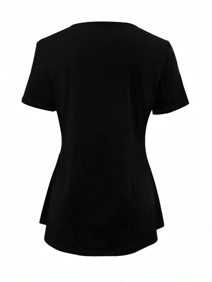 INAWLY Plus Size Women Patchwork Square Neck T-Shirt, Summer Top