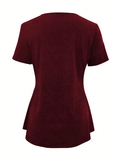 INAWLY Plus Size Women Patchwork Square Neck T-Shirt, Summer Top