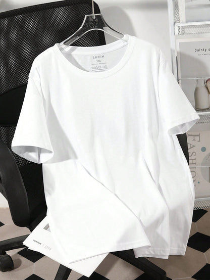 INAWLY Plus Size Women Solid Color Round Neck Short Sleeve Casual Versatile T-Shirt