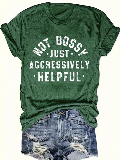 INAWLY Plus Size Women Summer Casual Round Neck Short Sleeve T-Shirt With Slogan Print NOT BOSSY JUST AGGRESSIVELY HELPFUL Graphic Tees Women Tops