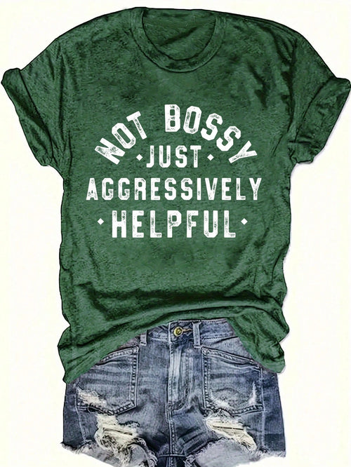 INAWLY Plus Size Women Summer Casual Round Neck Short Sleeve T-Shirt With Slogan Print NOT BOSSY JUST AGGRESSIVELY HELPFUL Graphic Tees Women Tops