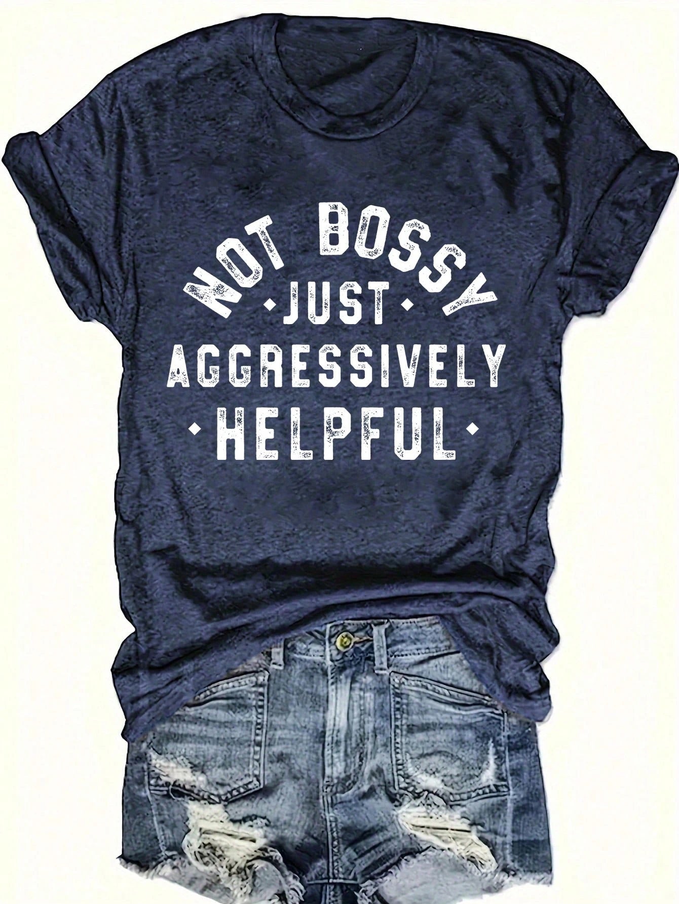 INAWLY Plus Size Women Summer Casual Round Neck Short Sleeve T-Shirt With Slogan Print NOT BOSSY JUST AGGRESSIVELY HELPFUL Graphic Tees Women Tops