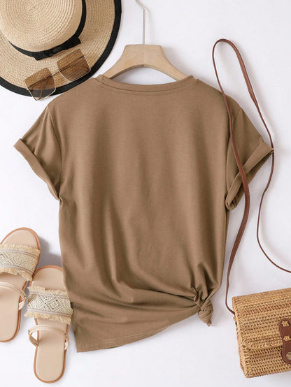 INAWLY Plus Solid Round Neck Tee