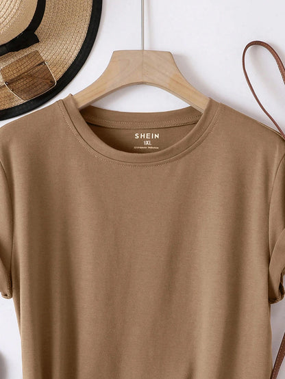 INAWLY Plus Solid Round Neck Tee
