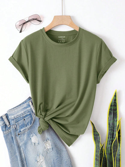 INAWLY Plus Solid Round Neck Tee