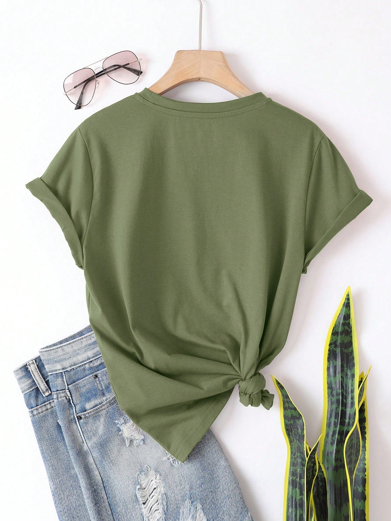 INAWLY Plus Solid Round Neck Tee