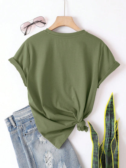 INAWLY Plus Solid Round Neck Tee