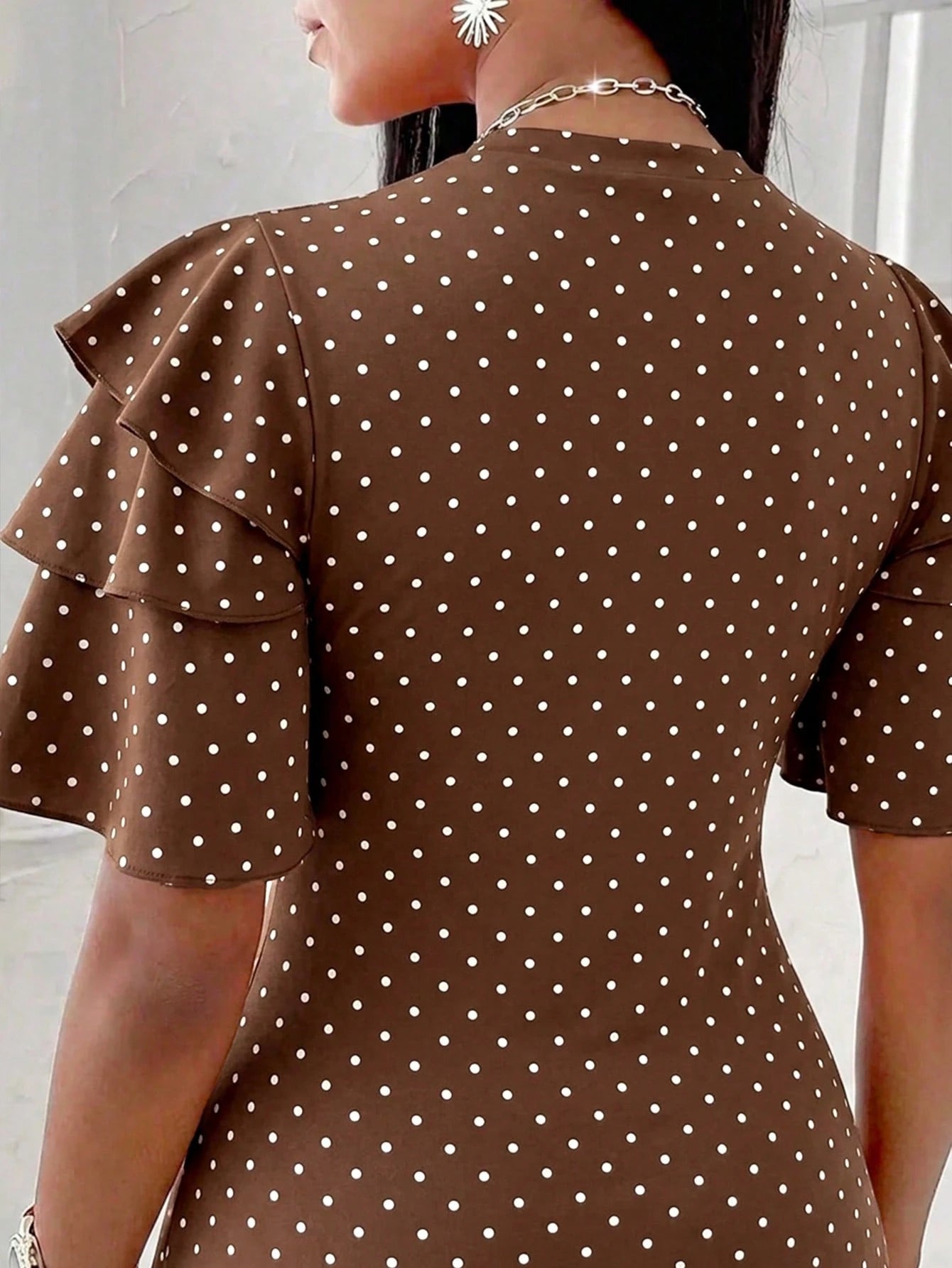 INAWLY Solva Plus Size Summer Casual Polka Dot Print Ruffle Trim T-Shirt