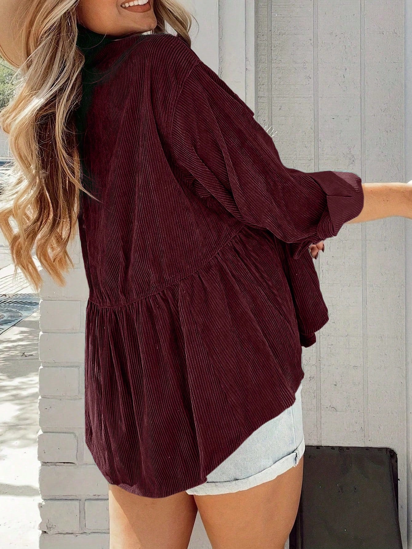 INAWLY Women Plus Size Casual Solid Color Button-Up Shirt Fall