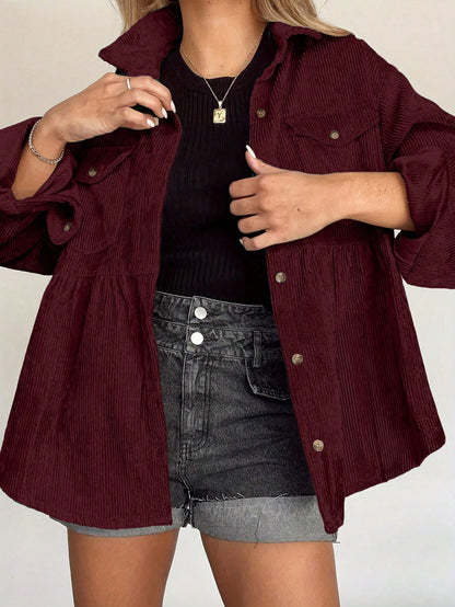 INAWLY Women Plus Size Casual Solid Color Button-Up Shirt Fall