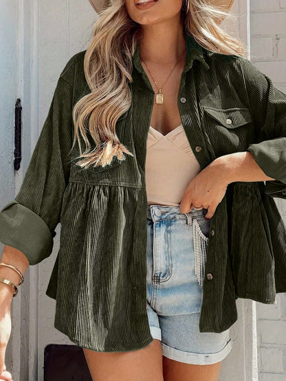 INAWLY Women Plus Size Casual Solid Color Button-Up Shirt Fall