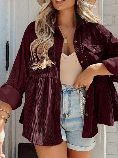 INAWLY Women Plus Size Casual Solid Color Button-Up Shirt Fall