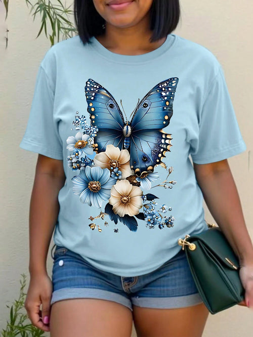 INAWLY Women Plus Size Round Neck T-Shirt, Fashionable For Summer