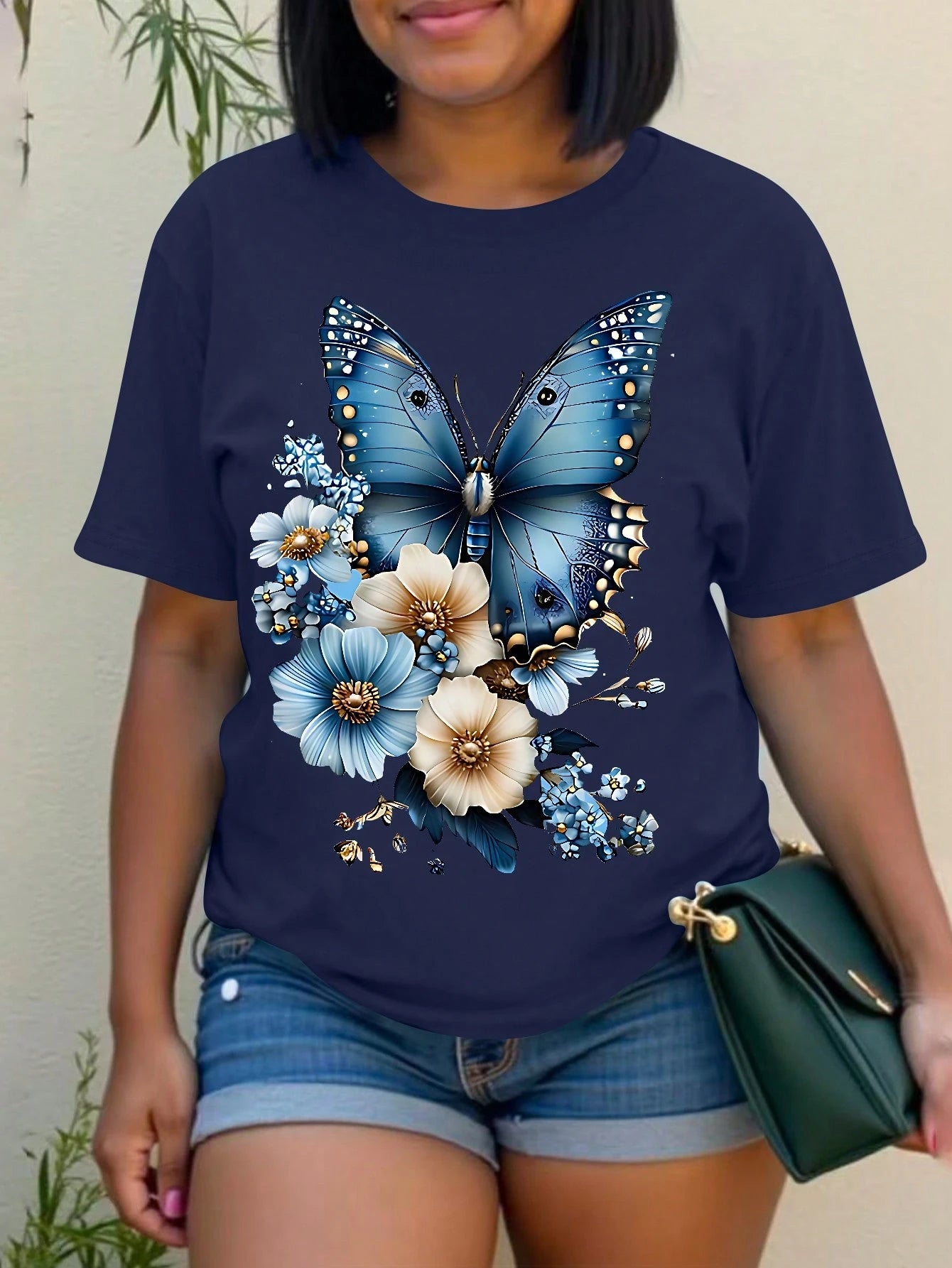 INAWLY Women Plus Size Round Neck T-Shirt, Fashionable For Summer