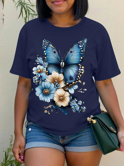 INAWLY Women Plus Size Round Neck T-Shirt, Fashionable For Summer