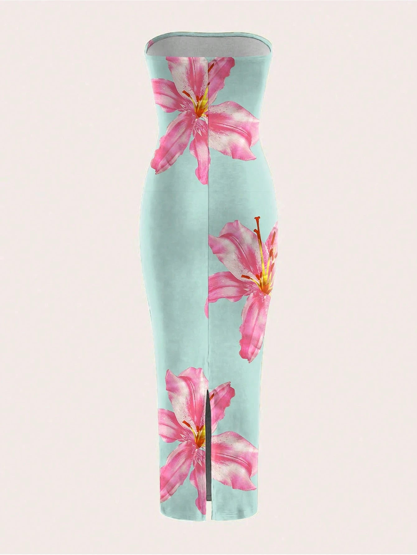 INAWLY Women's Floral Print Strapless Fitted Elegant Dress, Suitable For Vacation