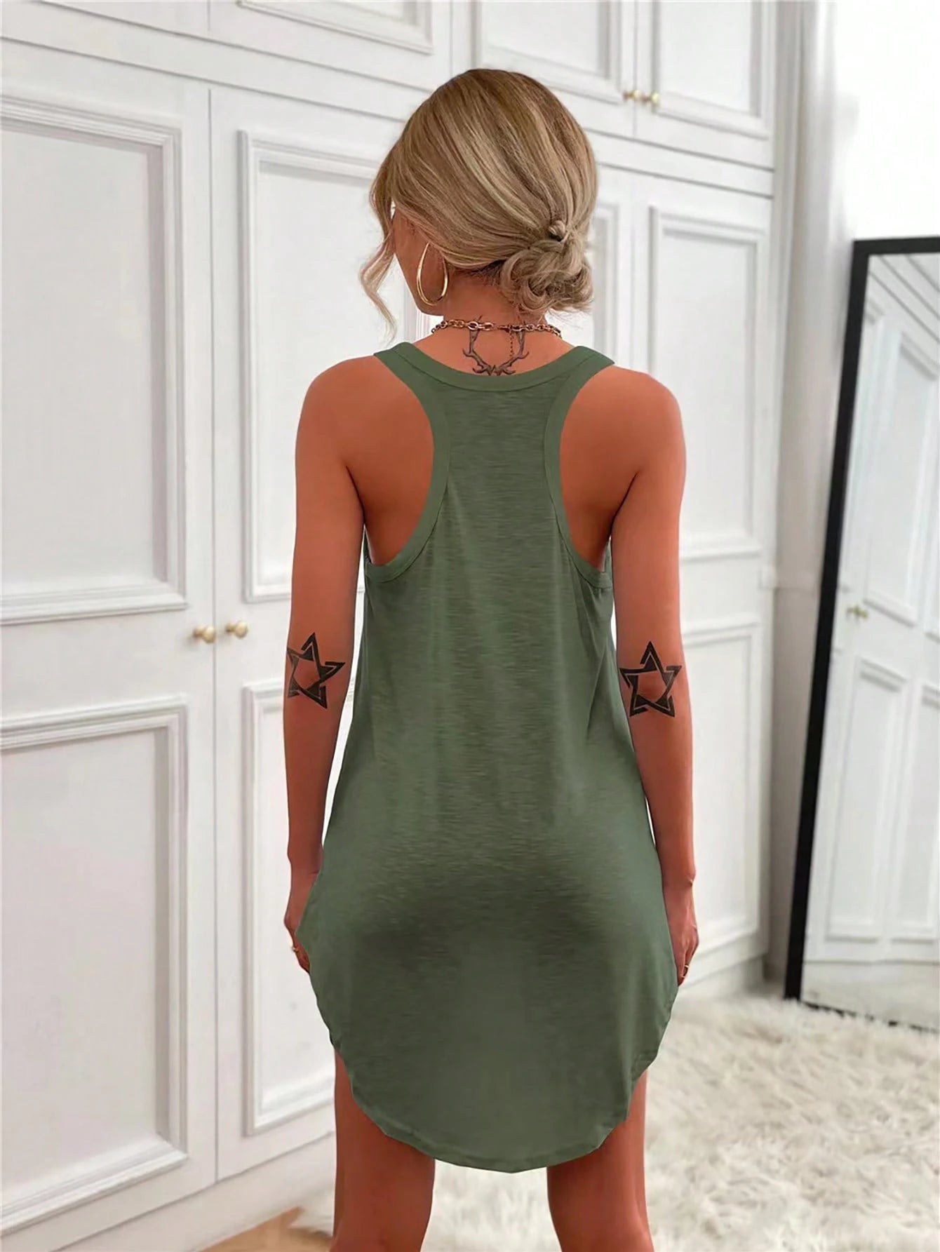 INAWLY Women's Solid Color Simple Sleeveless Dresses Fall Cloth For Women