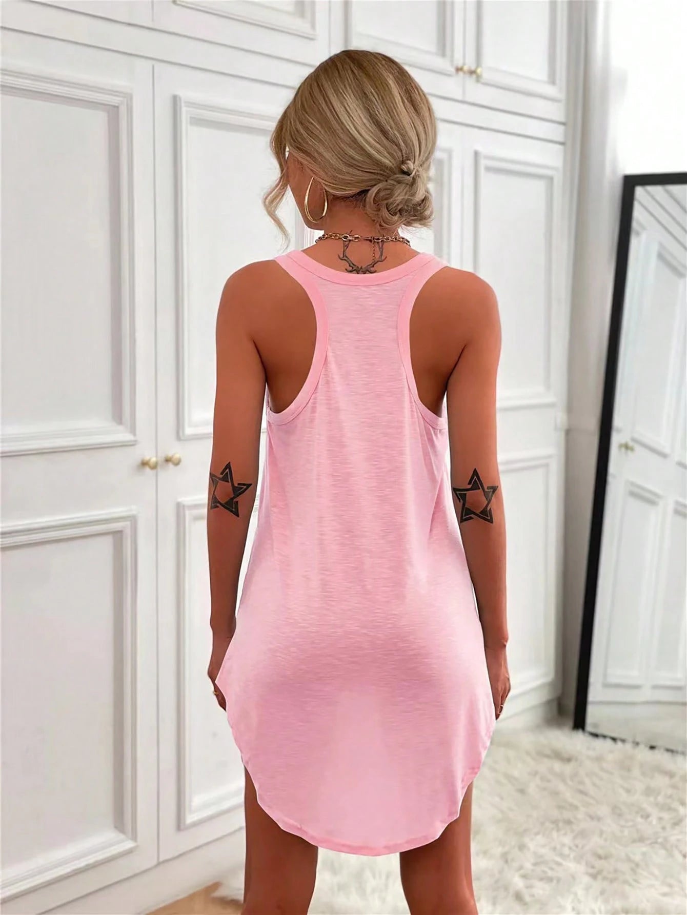 INAWLY Women's Solid Color Simple Sleeveless Dresses Fall Cloth For Women