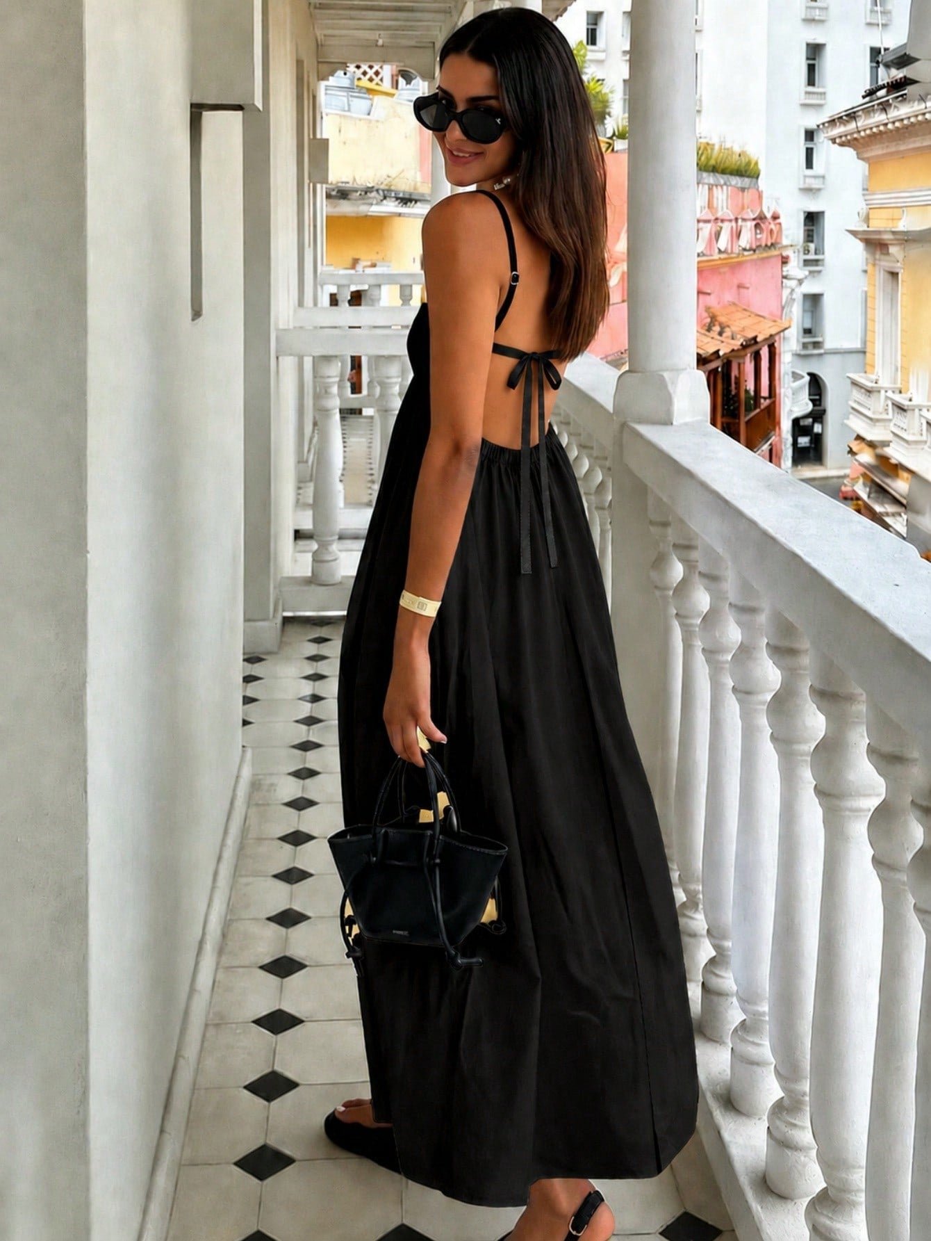 INAWLY Women's Solid Color Spaghetti Strap Backless Sleeveless Summer Fashion Dress