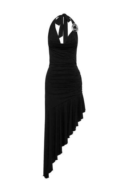 Indiana Asymmetrical Maxi Dress - Black