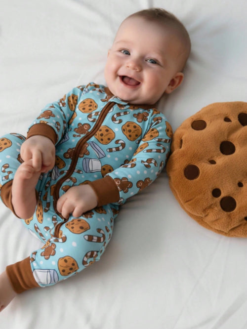 Infant/Toddler Boys' Long Sleeve Pancake, Milk, Cookie Print Zipper Jumpsuit