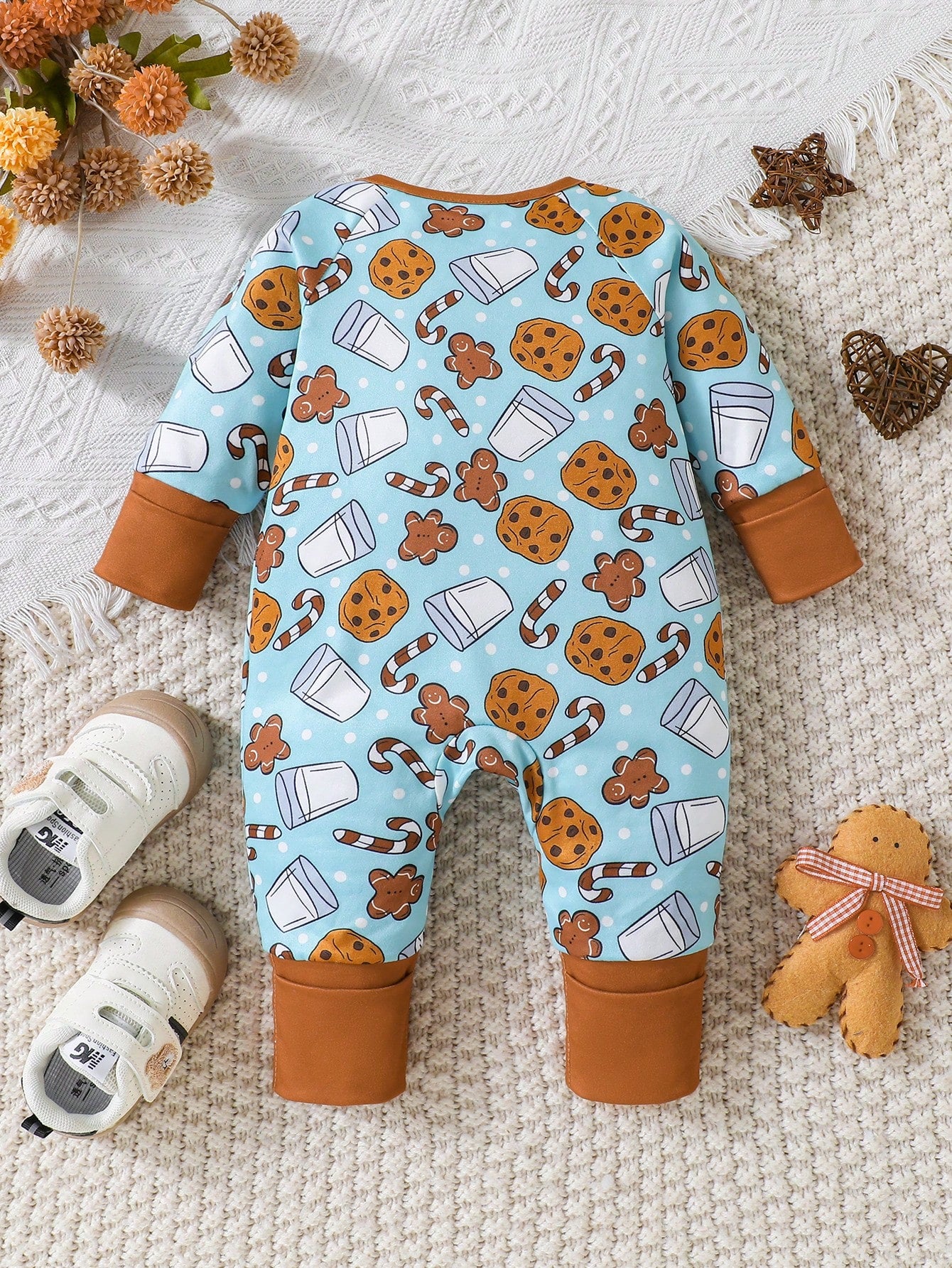 Infant/Toddler Boys' Long Sleeve Pancake, Milk, Cookie Print Zipper Jumpsuit