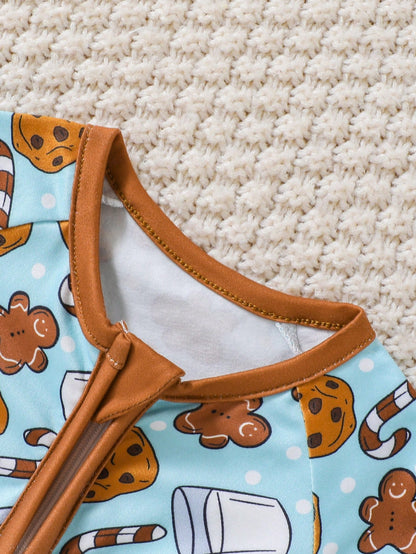 Infant/Toddler Boys' Long Sleeve Pancake, Milk, Cookie Print Zipper Jumpsuit