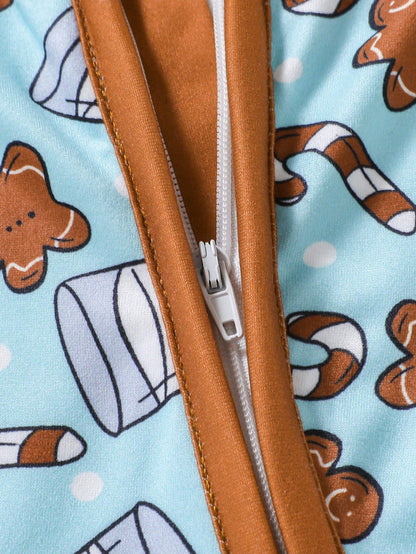 Infant/Toddler Boys' Long Sleeve Pancake, Milk, Cookie Print Zipper Jumpsuit