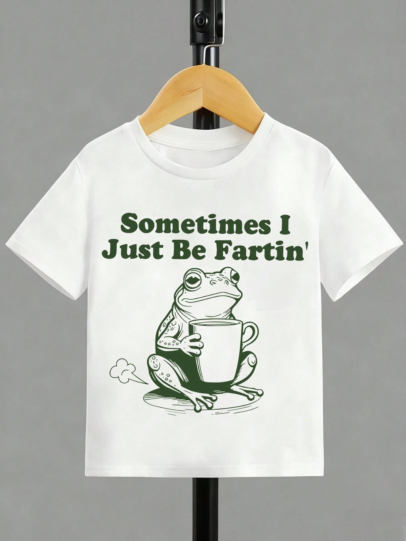 Infant White Short Sleeve Tee Sometimes I Just Be Fartin Coffee Cup Frog Funny Retro Line Art Cute Casual Kids Soft Graphic T-Shirt