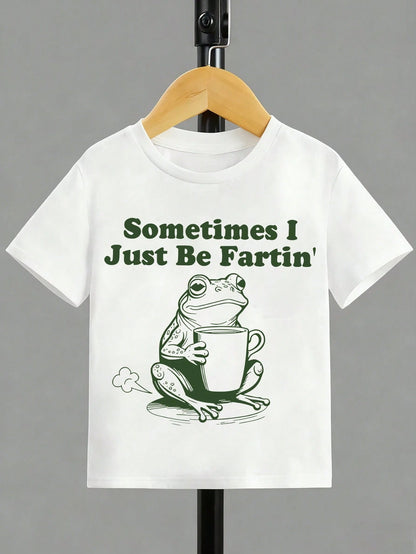 Infant White Short Sleeve Tee Sometimes I Just Be Fartin Coffee Cup Frog Funny Retro Line Art Cute Casual Kids Soft Graphic T-Shirt