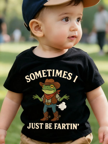 Infant White Short Sleeve Tee Sometimes I Just Be Fartin Coffee Cup Frog Funny Retro Line Art Cute Casual Kids Soft Graphic T-Shirt