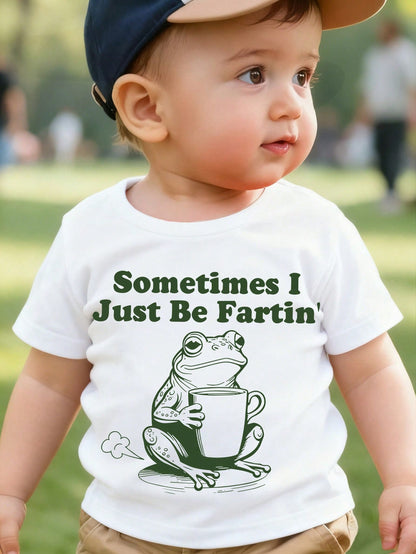 Infant White Short Sleeve Tee Sometimes I Just Be Fartin Coffee Cup Frog Funny Retro Line Art Cute Casual Kids Soft Graphic T-Shirt