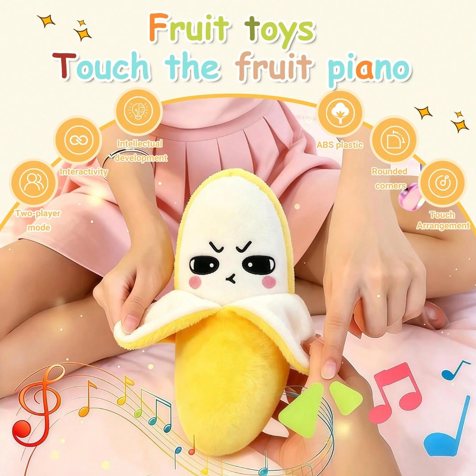 Interactive Music Plush Toy, Musical Sensory Plush Toy With Touch-Activated Sounds, Skin Sensing Metronome,Soft Fruit-Shaped Interactive Plushes
