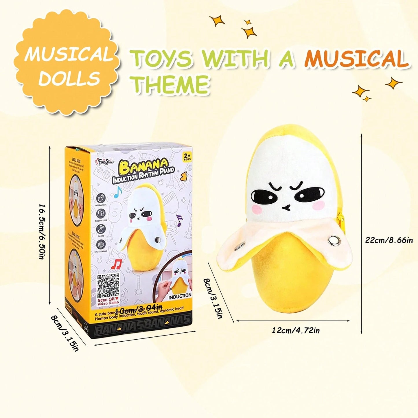 Interactive Music Plush Toy, Musical Sensory Plush Toy With Touch-Activated Sounds, Skin Sensing Metronome,Soft Fruit-Shaped Interactive Plushes