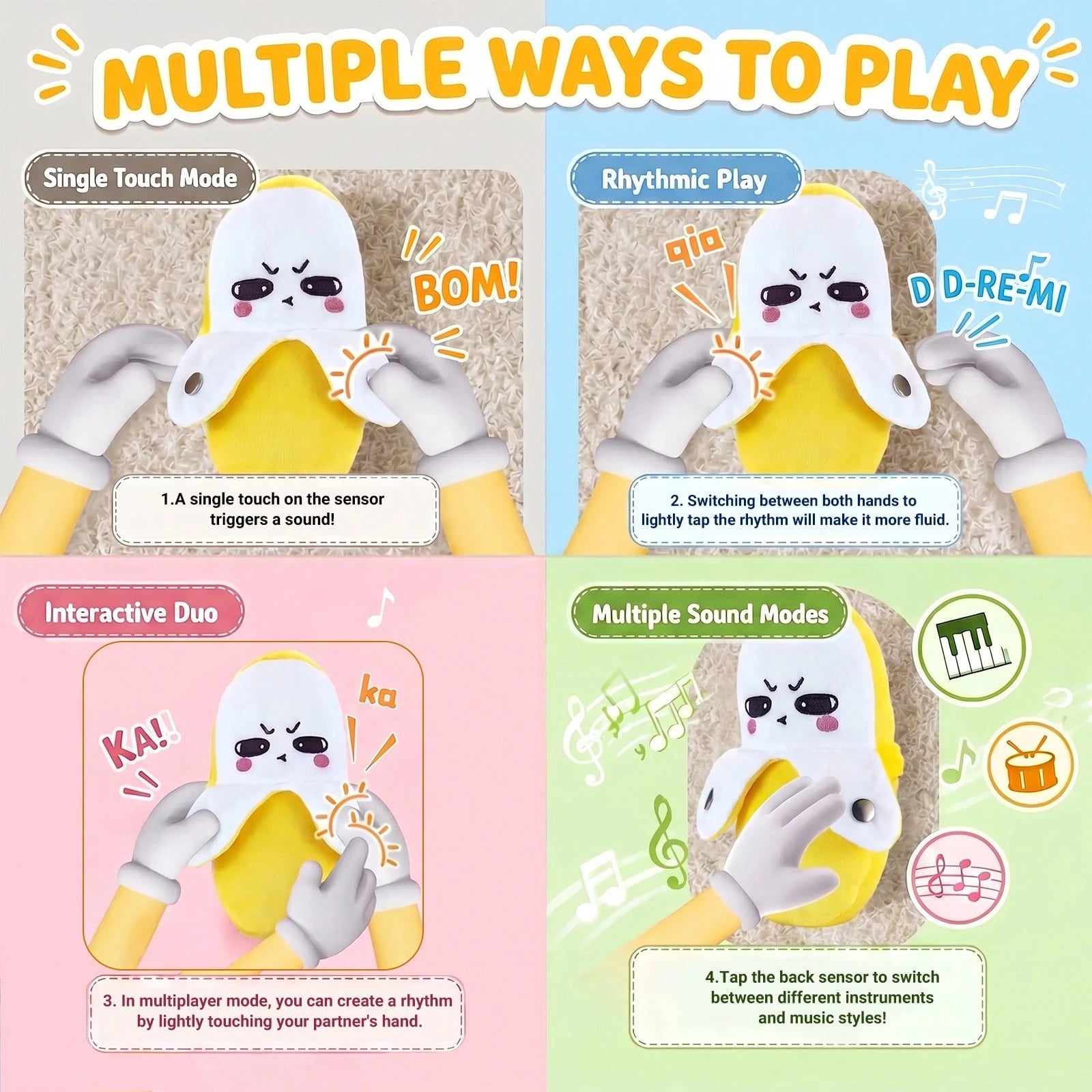 Interactive Music Plush Toy, Musical Sensory Plush Toy With Touch-Activated Sounds, Skin Sensing Metronome,Soft Fruit-Shaped Interactive Plushes