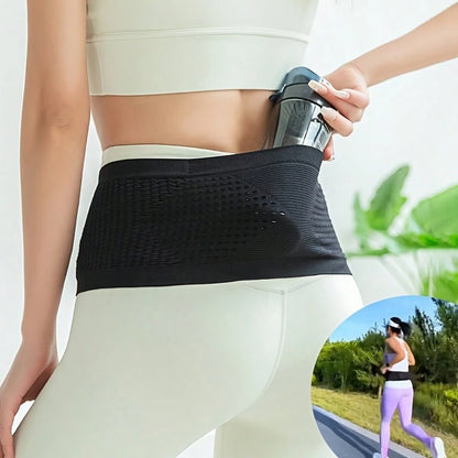 Invisible Running Waist Pack- Seamless Knit, Breathable Nylon With Diamond Pattern, Shock Absorbing Elastic Belt, Suitable For Running And Fitness, Great For Hiking- Black, Fashionable Sports Look
