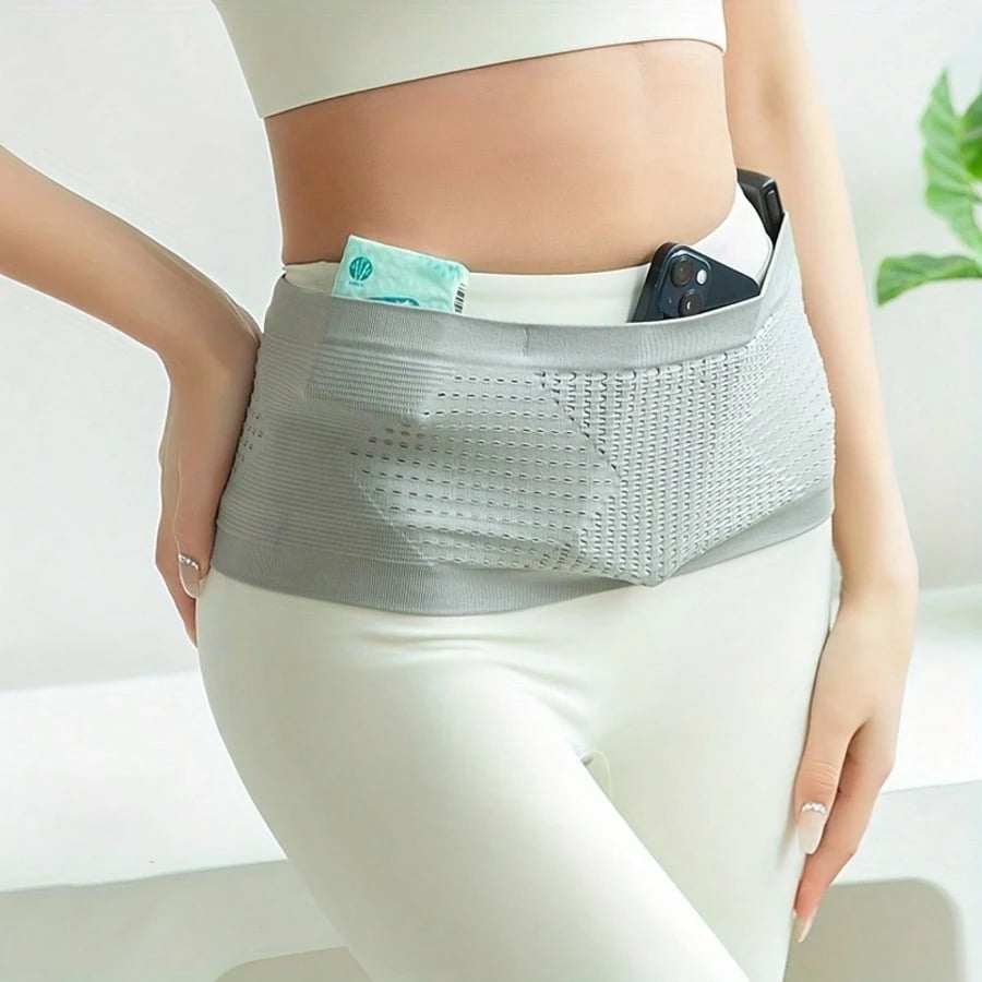 Invisible Running Waist Pack- Seamless Knit, Breathable Nylon With Diamond Pattern, Shock Absorbing Elastic Belt, Suitable For Running And Fitness, Great For Hiking- Black, Fashionable Sports Look