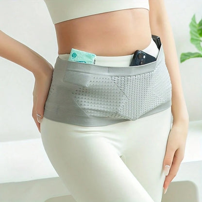 Invisible Running Waist Pack- Seamless Knit, Breathable Nylon With Diamond Pattern, Shock Absorbing Elastic Belt, Suitable For Running And Fitness, Great For Hiking- Black, Fashionable Sports Look