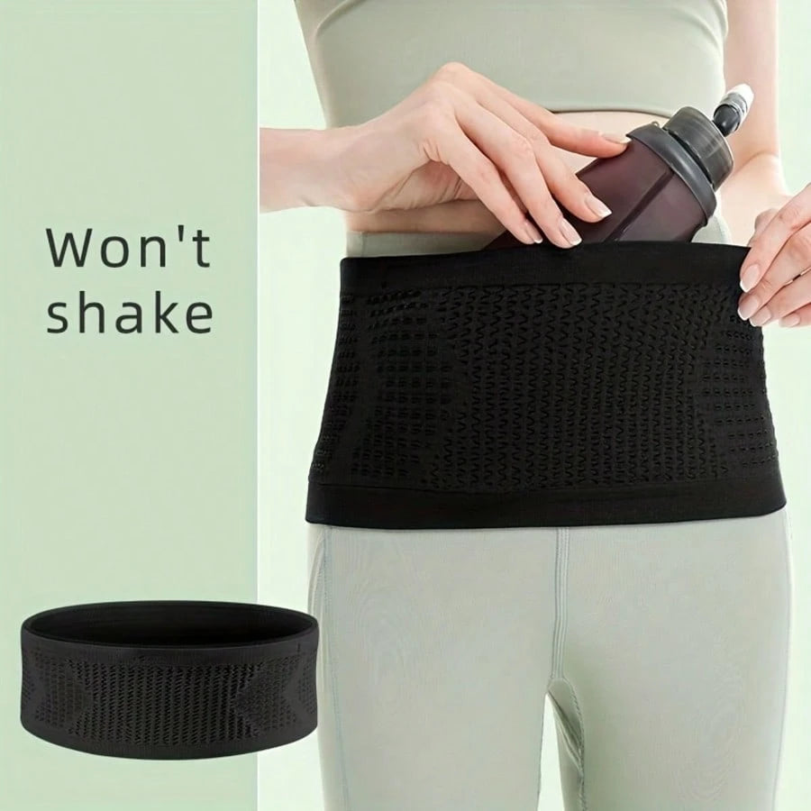 Invisible Running Waist Pack- Seamless Knit, Breathable Nylon With Diamond Pattern, Shock Absorbing Elastic Belt, Suitable For Running And Fitness, Great For Hiking- Black, Fashionable Sports Look