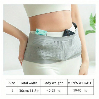Invisible Running Waist Pack- Seamless Knit, Breathable Nylon With Diamond Pattern, Shock Absorbing Elastic Belt, Suitable For Running And Fitness, Great For Hiking- Black, Fashionable Sports Look
