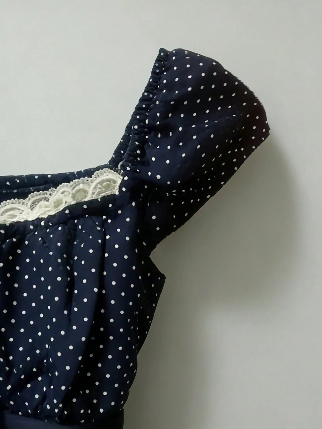 IslaSuriya Plus Size Women's Navy Blue Polka Dot Square Neck Petal Sleeve Blouse