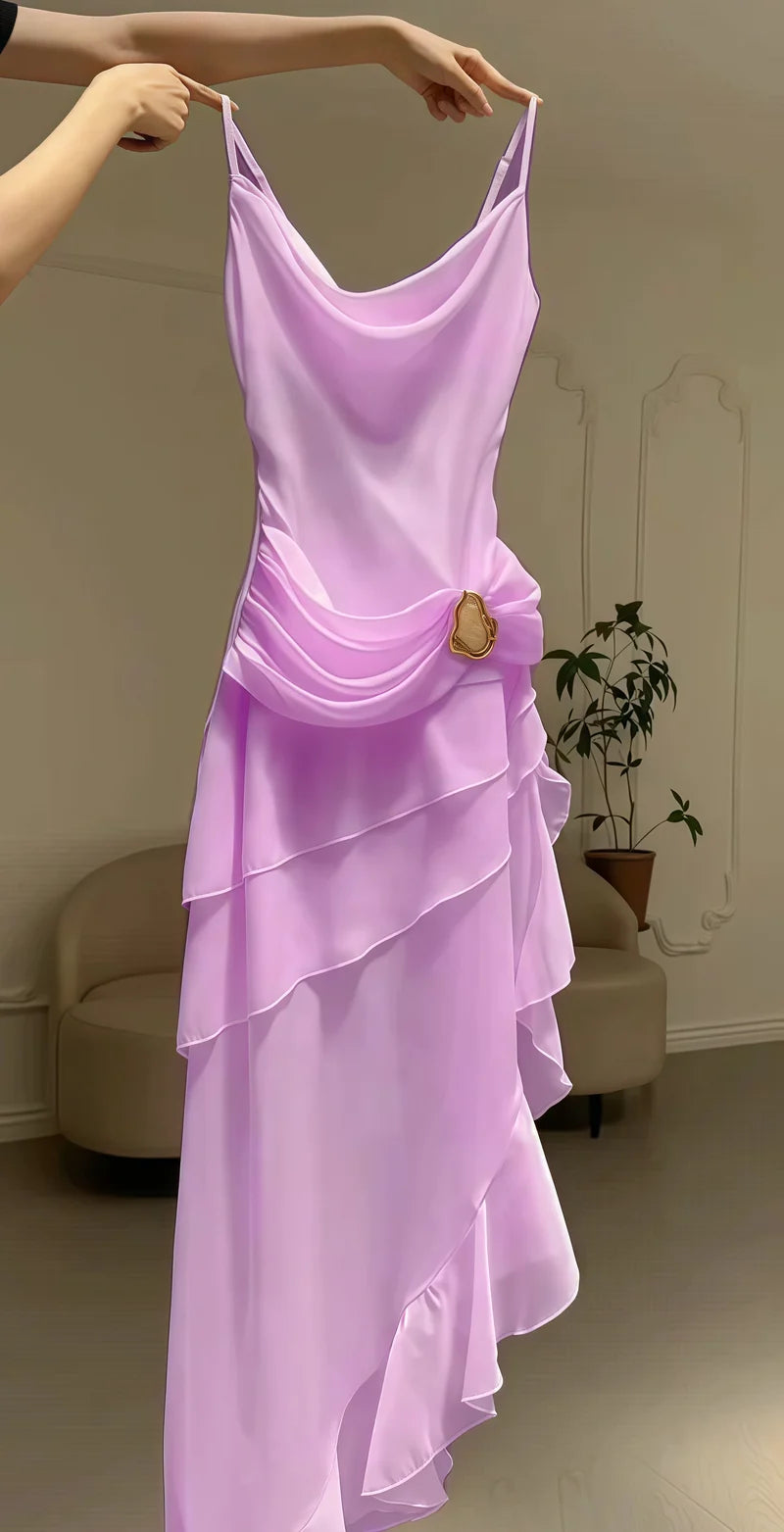 Ivory Chiffon Pleated Homecoming Dress - V-Neck Tea Length Party Gown